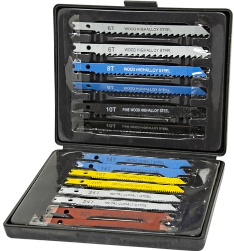 Set Of 14 Jigsaw Blades Set - Comes In A Case For Easy Storage | Contains Both Metal cutting & Wood/Plastic Cutting Blades | Assorted - Heavy Duty