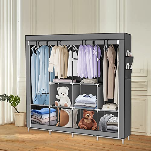 Armoire de Rangement Pliable,Penderie Vetement,Armoire Chambre en Tissu Non-Tissé, Organisateur de Rangement pour Chambre, Dressing- Penderie Dressing Textile en Tissu Intissé(170*45*108cm-gris)