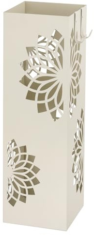 Baroni Home Portaombrelli Design Moderno Porta Ombrelli in Metallo con Mandala 2 Gancini e Vaschetta Scolapioggia Rimovibile 16X16X49 cm, Bianco