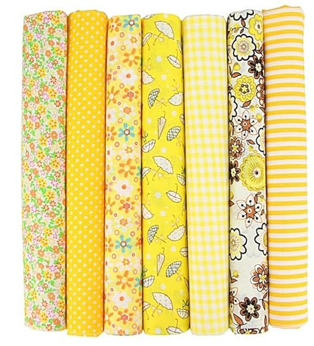Baumwollstoff Stoffpakete,7 Stück 50 x 50cm Stoffe zum Nähen Patchwork DIY Stoffpaket DIY Baumwolltuch Meterware Stoffe Stoffreste Stoffpaket für Kleidung,Bettwäsche,Vorhänge,Tischdecken - Gelb