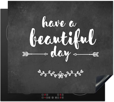 KitchenYeah© Cubre Vitrocerámica - Protector Vitroceramica Induccion 59x52 cm - Tapa Vitroceramica - Protector de Vitroceramica Cita - Que tengas un buen día - Gris - Blanco