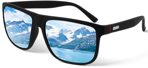 AUYAO Polariserade solglasögon, 100 % UV-skydd, klassiska, ultralätta solglasögon för män, kvinnor, ultralätta polariserade solglasögon för cykling, körning, löpning, fiske, Sandsvart ram och isblå