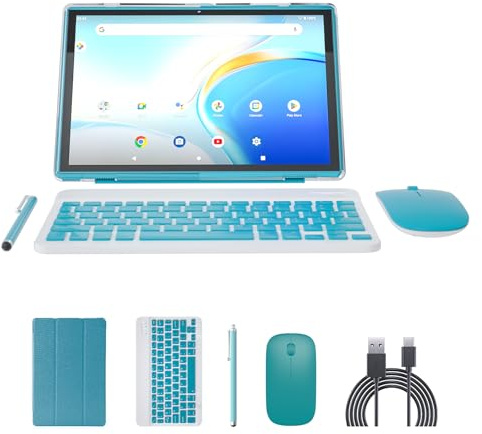 25,4 cm (10 Zoll) Tablet mit Tastatur, 2-in-1-Tablet, Android 14 Tablets, inklusive Hülle, Maus, Stylus, 6000 mAh Akku, 8 GB + 64 GB, unterstützt 1024 GB, erweiterbares 25,7 cm (10,1 Zoll) Tablet, 2