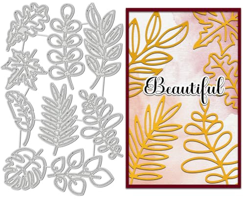 BENECREAT Linjeteckning med lövstycken, kolstål, präglingsmallar, metallschabloner för gör-det-själv-scrapbooking, fotoalbum, dekorativt präglingspapper