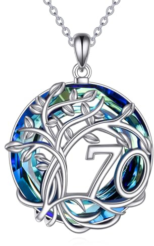 YFN 50/60/70 födelsedag present 925 sterlingsilver livets träd hänge livets träd hänge blå kristall smycken gåva för kvinnor män, Norm, Sterlingsilver, Plast