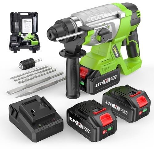 TaskStar Marteau Perforateur Sans Fil: Kit de Marteau Perforateur Multifonctionnel 4 en 1, Perforateur Sans Fil Portable Efficace avec 2 * 4.0AH Batteries et Chargeur pour les Projets de Bricolage