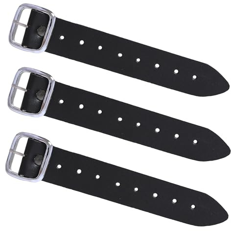 Lot de 3 rallonges de kilt écossais avec boucle, 17,8 cm de long x 3,2 cm de large, pour kilt Highland en cuir véritable noir réglable, cuir noir, 18cm x 3cm