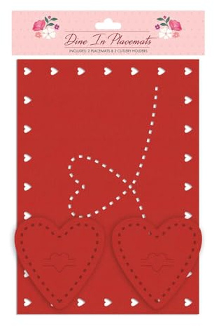 Love Heart Cutout Valentine's Red Felt Placemat & Coaster Set - Pack of 4