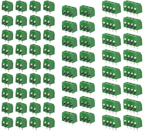 HUAZIZ 150 Pezzi 2/3/4 Pin Morsettiera a Vite PCB verde 5mm, 2 Pin Plug-in PCB Vite Morsettiera per Prototipo Scheda Circuito Stampato