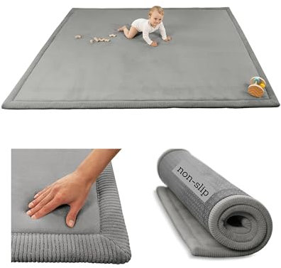 Hakuna Matte Premium Baby Play Mat, 200x150x2.5cm, Dark Grey - Cloud Soft Coral Velvet Memory Foam Rug for Crawling and Playing, Non-Slip, Water Resistant, Easy Care, Tummy Time Mat