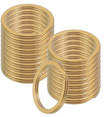 sourcing map 20pcs Split Keychain Rings, 20mm Round Flat Keyrings Stainless Steel Open Key Chain Ring Dog Tag Rings for DIY Keychain Craft Lanyard, 1.5mm Thick, Gold