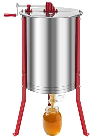 VEVOR Honigschleuder, manuelle Tangentialschleuder mit 6 Rahmen & transparentem Deckel, Honigextractor aus Edelstahl mit höhenverstellbarem Ständer, Wabenextraktionszentrifugenausrüstung Imker