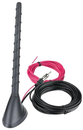 Superbat Car Stereo FM AM Radio Antenna, Universal Roof Mount Amplified Antenna Replacement with Mount Base+12V Power Wire DIN Plug Connector for Vehicle Car Truck Boat Stereo Receiver Head Unit