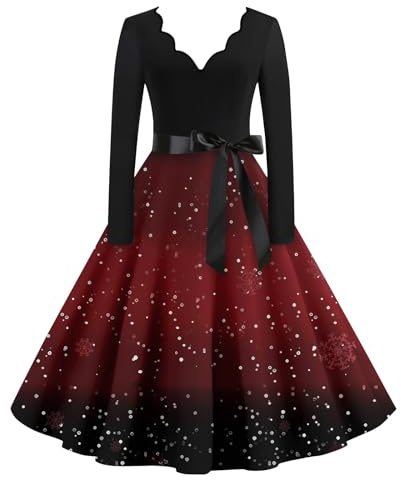 Robe Noel Femme Robe Femme Chic Et Elegant Manche Longue Adulte Haut Fete Vintage Tenue Glamour Oversize Jour De L'an Sapin Nouvel an Cadeau Vetement 2#Vermillon 3XL