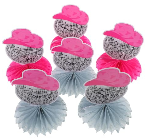 Angoily Boules Disco en Papier Alvéolé Chapeau Cowboy Rose Vintage 6 Pièces Décorations de Fête Années 70 Centre de Table Disco Accessoires pour Soirée