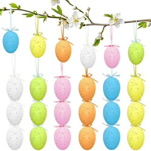 FWHFNB 18 Pezzi Uova di Pasqua,Uova Pasquali da Appendere,Uova di Pasqua Colorate,per Albero Scuola Casa Ufficio Articoli Feste Decorazione Pasquale (18 PCS)