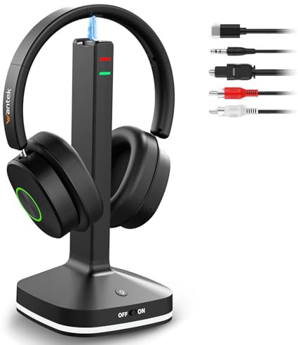 Wantek Funkkopfhörer für Fernseher, Kabellose TV-Kopfhörer für Senioren mit Sender-Ladestation, Ohne Audio-Verzögerung, Bluetooth 5.4, Over-Ear Kopfhörer mit 3 Audiomodi