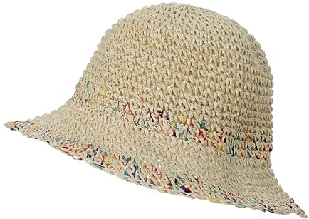 TINAYAUE Cappello di paglia da donna, per la spiaggia, traspirante, pieghevole, elegante cappello da pescatore, leggero, protezione UV, per il tempo libero, regolabile, per adulti, bambini, beige., 54