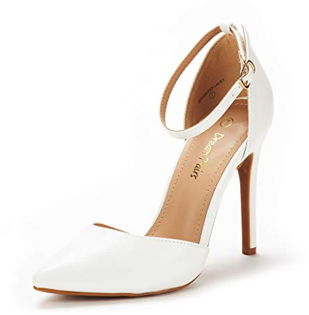DREAM PAIRS Zapatos de tacón Alto de Punta Afilada con Correa en el Tobillo para Mujer, Ideales para Bodas,Size 39,Blanco/PU,Oppointed_Lacey