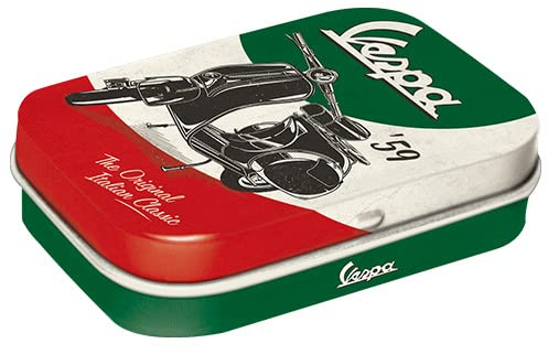 Nostalgic-Art Retro Pillendose, 4 x 6 x 1,6 cm, Vespa – The Italian Classic – Geschenk-Idee für Roller-Fans, Original Lizenzprodukt (OLP), mit Pfefferminz-Dragees, Vintage Design
