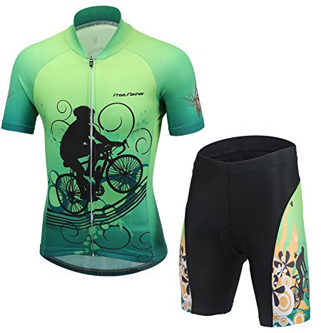 LSHEL 2 Pièces Maillot de Cyclisme pour Enfant à Manches Courtes + Shorts Combinaison de Vélo Séchage Rapide vêtements Course Cycliste, Top+Pantalon,Cyclisme Vert, 13-14ans,160(Stature：150-160cm)