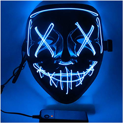 SOUTHSKY LED Maschera Faccia Nera Luminosa Notte Luce Neon EL Wire Light Up For Chrismas Halloween Costume Cosplay Party (Blu)