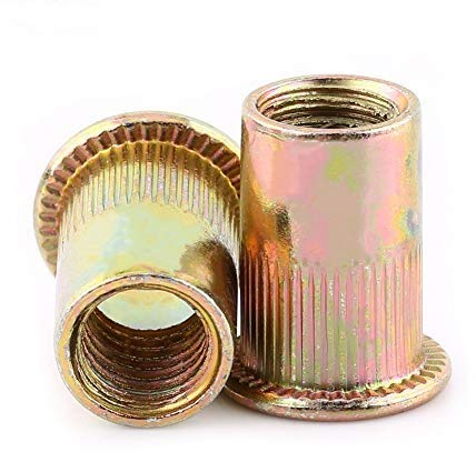 Dado per rivetto filettato piatto in acciaio al carbonio M3-M12, 100 dadi per rivetto cieco filettati a testa piatta, dadi a testa zigrinata in acciaio(M3)