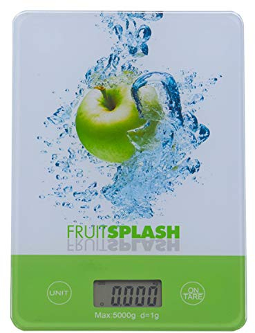 vom Pullach Hof Báscula de cocina digital de diseño electrónico, báscula digital con función de tara, unidades de botón para g, kg, lb, oz, diseño a elegir hasta 5 kg, colgador como decoración de