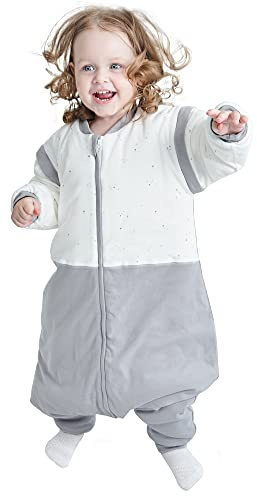 Miracle Baby Saco de Dormir con pies,2.5 TOG con Mangas extraíbles Pijama para bebé de Invierno- Algodón Unisex 6M-18M(Gris+Blanco)