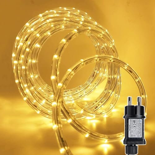 Gresonic Tubo luminoso da 200 LED, 10 m, per esterni, con corrente, 8 modalità (bianco caldo, 200 LED)