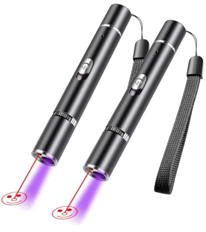 WNZQK 2 Pcs Cat Toys Laser Pointer Purple Light Interactive for Indoor Red Light for Dogs Pet Red Dot Remote Control Teaching USB Rechargeable Flashlight(2 Pcs Pack)