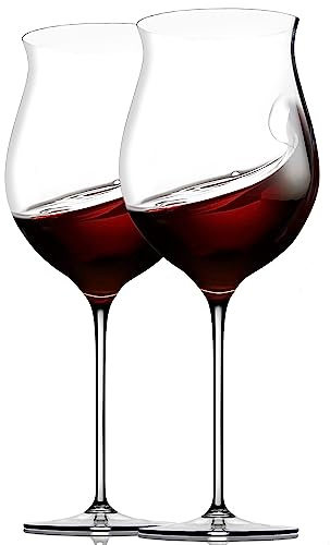 Patented Extra Large Crystal Wine Glasses with Stem, 32 oz Set of 2 – Elegant Wide Rim Red Goblets, Tall Stemware for Modern Barware, Unique Fathers Day Gift.