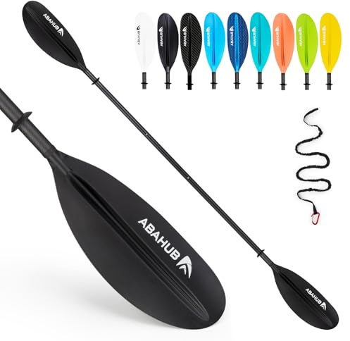 Abahub Remo Kayak Carbono Ajustable 220cm a 240cm Pala de Kayak con Línea Pala de Kayak Bote de Remos, Carbono Varilla, Hoja de Plástico Negro/Blanco/Azul/Verde/Naranja/Amarillo/Turquesa