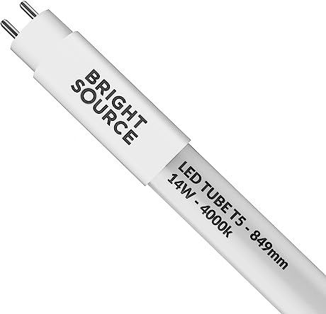 Bright Source 849mm 14w LED T5 Tube, 1750lm, 4000K Cool White, Replacement for 21w T5 Fluorescent, for Direct Mains Installation Only