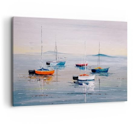 Deco Cadre Décoration Salon Nautique Voiliers Bord De Mer Moderne Impression sur Toile 120x80cm Image Tableau Decoration Murale Chambre Horizontal Art Wall Tableaux Decoratifs Muraux AA120x80-6026
