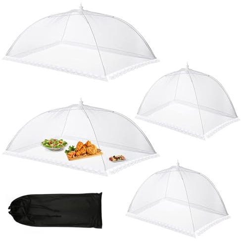 YapitHome 4 Pièces Cloche a Fromage Pliante,Anti-Mouche Couvercle de Nourriture en Maille,Cloche Alimentaire Pliable en Maille avec Sac de Rangement pour Nourriture,Fruits,Barbecue