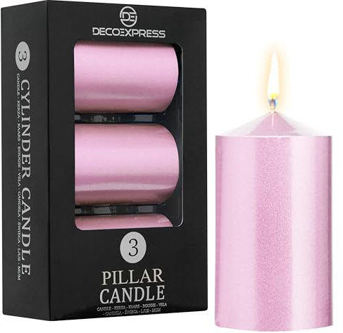 DECO EXPRESS Velas Larga Duracion, Velas Decorativas Pack de 3 Velas, Combustión de 30 Horas Sin Aroma (Oro Rosa - Paquete de 3)