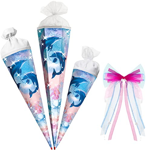 alles-meine.de GmbH mit Glitzer & Glimmer ! Schultüte - Delfine - Unterwasser 35-100 cm Größe wählbar mit Holzspitze inkl. Name + Verschluß-Schleife - Zuckertüte - Tü..