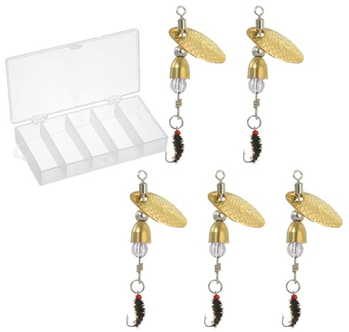 PATIKIL Trout Lures 1/8 oz, 5Pack Trout Spinners Fly Trout Fishing Lures Fishing Spinners Baits Tackle with Tackle Boxes for Freshwater Saltwater Fishing, Gold Tone