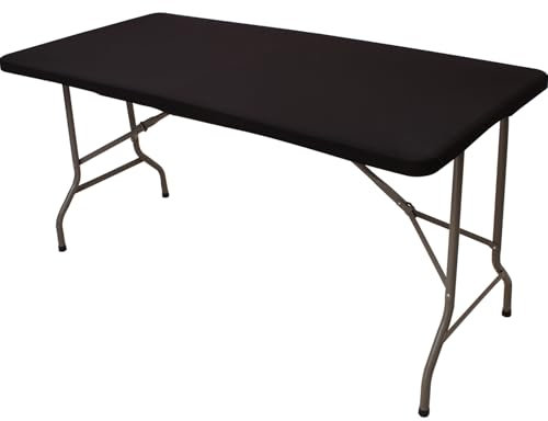 Kesfey Black Picnic Table Cloth Elastic Fitted Tablecloths for 4 Foot Folding Table 24x48inch Stretch Washable Patio Table Cover for Outdoor Camping Banquet and Parties