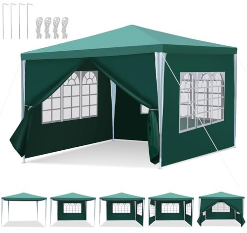 Peviasot Pavillon 3x3m wasserdicht stabil Winterfest, Camping pavillon, Pavillion, Garten Partyzelt, Gartenzelt mit Seitenteilen und Fenstern, Sonnenschutz Festzelt für Party, Festival,Grün