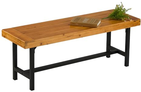Mingone Gartenbank Holz 120 cm Balkonbank wetterfest hölzerne Park Veranda Bänke für Sitzbank ohne Rückenlehne Outdoor Kleiner Gartenmöbel 2-Sitzer