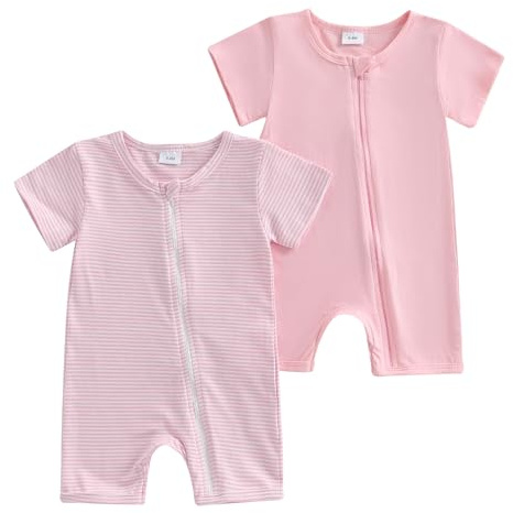 XIXIMAON Unisex Baby Romper 2 Pack Boy Girl Summer Clothes One Piece Outfit (Pink, 0-3 Months)