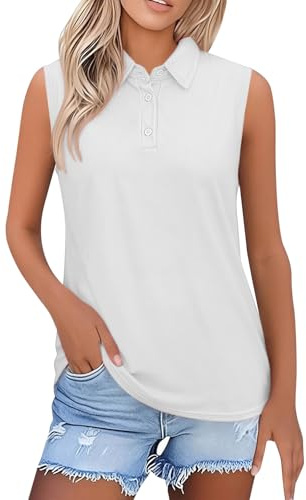 Polo de golf sans manches pour femme - Léger et respirant - Haut de sport avec col - Couleur unie - Élégant - T-shirt de tennis - T-shirt d'été - Coupe droite - Haut de course