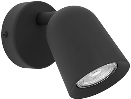 EGLO Spot Wandlampe Camaldoli, Wandleuchte innen, Leselampe mit flexiblem Strahler, Wandstrahler schwenkbar aus Stahl in Schwarz, GU10 Fassung