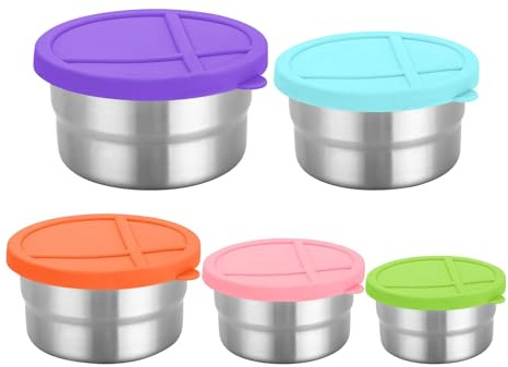 Contenitore Pranzo Acciaio Inossidabile | 5 Pezzi Portapranzo Riutilizzabili con Coperchi | Scodelle Circolari Impilabili Per Spuntini Cucina Pranzo Al Sacco Insalata Casa Scuola Ufficio Viaggio