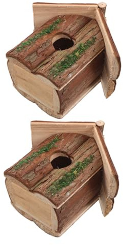 Toyvian 2pièces Nichoir Suspendu Bois Rustique pour Colibris Villa Oiseaux Décoration De Jardin Nichoir Extérieur Écorce pour Terrasse