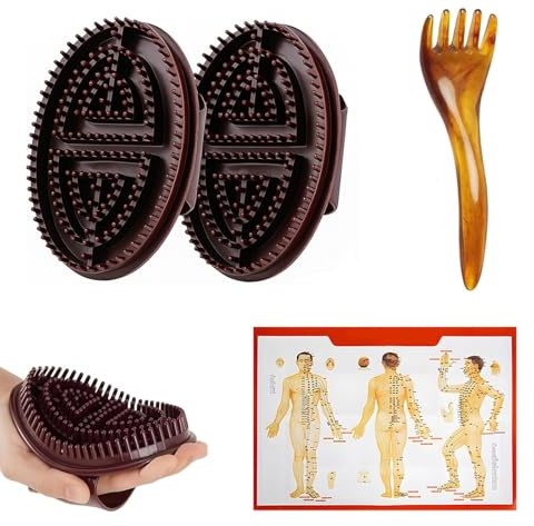 4 PCS Meridian Massage Brush Set, Acupressure Massage Brush Massages Tool, Massage Brush for Belly Used to Relieve Muscle Fatigue and Relax The Whole Body, Easy to Carry and Store When Going Out