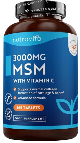 Nutravita MSM 3000mg con Vitamina C – 365 Tabletas Veganas – Metilsulfonilmetano en Comprimidos – Complemento Alimenticio – Alternativa al MSM en Polvo