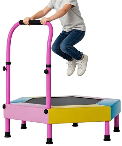 Niños trampolín, 3FT equipo de salto plegable, mango ajustable al aire libre interior mini trampolín, para jardín patio trasero césped Playground Home preescolar uso
